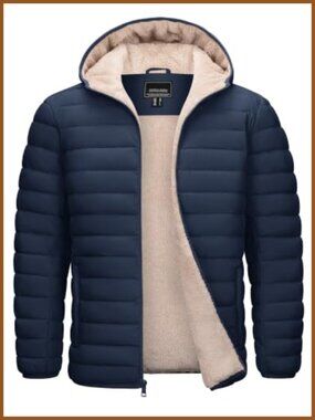 Men's Sherpa Lined Puffer Jacket Water Resistant Hooded Winter Coat